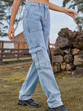 High Waist Cargo Jeans - Trendsi - Flyclothing LLC