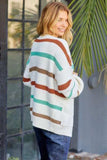 Striped Open Front Dropped Shoulder Cardigan - Trendsi - Flyclothing LLC