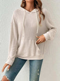 Ribbed Dropped Shoulder Drawstring Hoodie - Trendsi - Flyclothing LLC