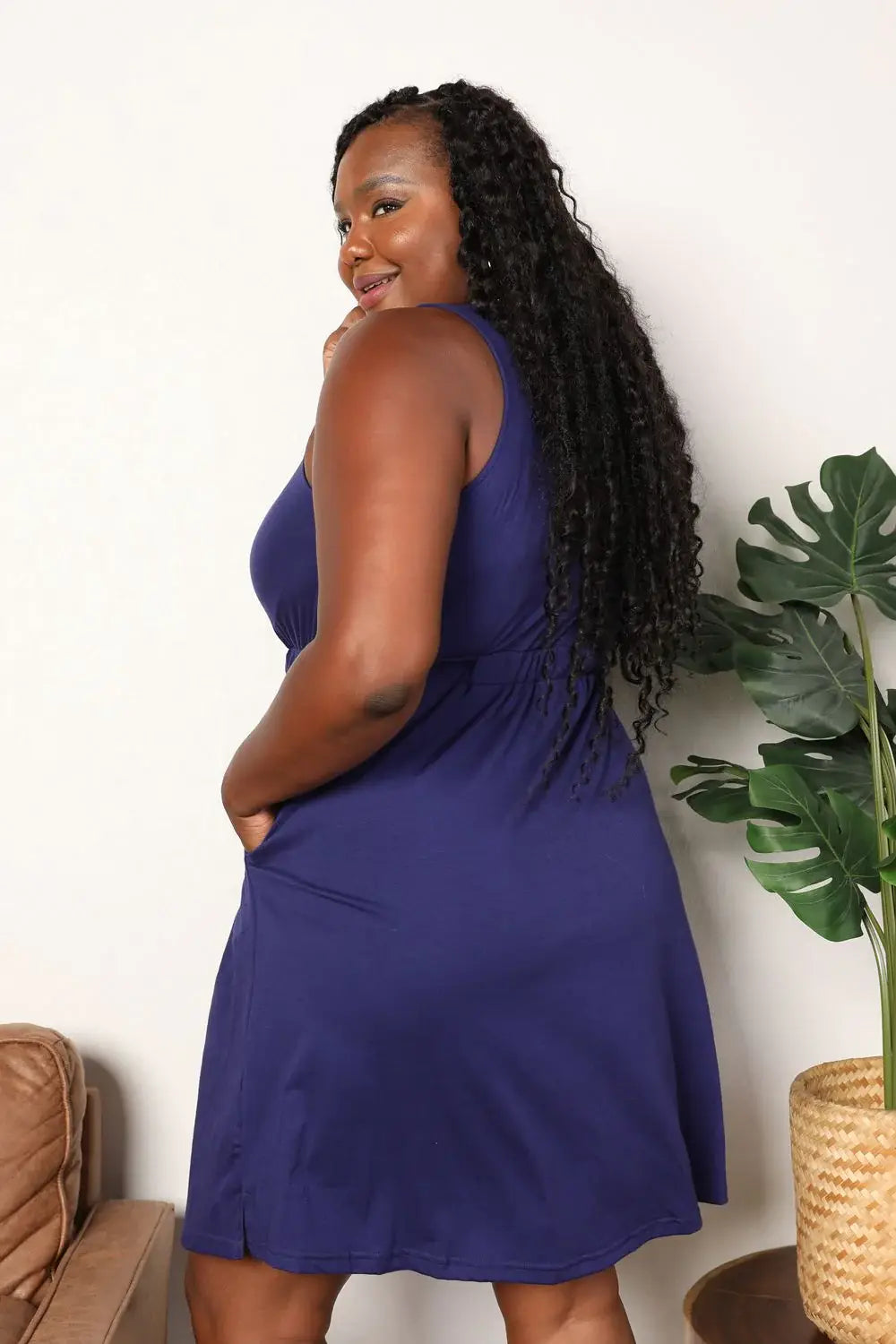 Double Take Button Front Empire Waist Sleeveless Slit Magic Dress - Trendsi - Flyclothing LLC