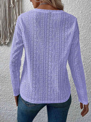 Eyelet Round Neck Long Sleeve Top - Trendsi