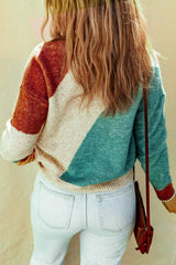 Color Block Round Neck Dropped Shoulder Pullover Sweater - Trendsi - Flyclothing LLC