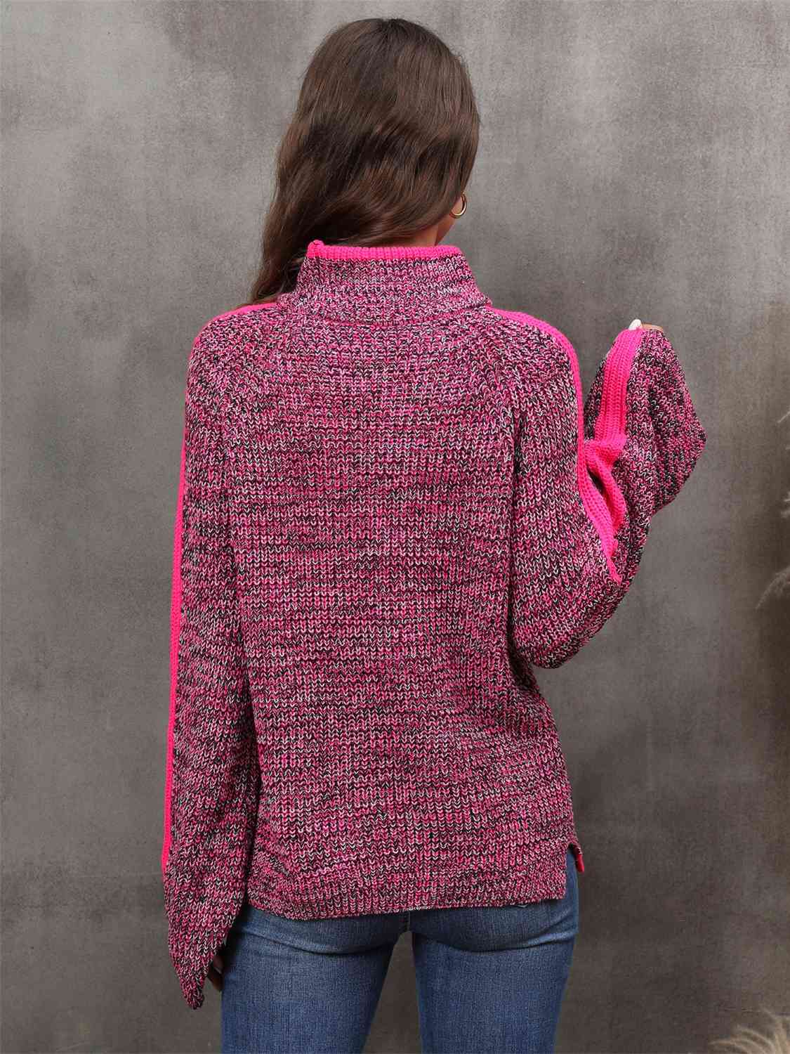 Heathered Turtleneck Long Sleeve Sweater - Trendsi - Flyclothing LLC