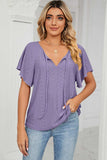 Eyelet Tie Neck Flutter Sleeve Blouse - Trendsi - Flyclothing LLC