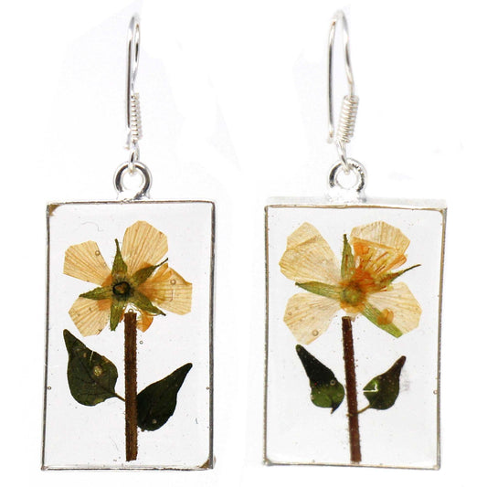 Pressed Yellow Flower Rectangle Dangle Earrings - Artisana