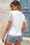 Floral Graphic Scalloped V-Neck Top - Trendsi - Flyclothing LLC