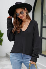 V-Neck Center Seam Sweater - Trendsi - Flyclothing LLC