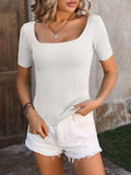 Square Neck Short Sleeve Sweater - Trendsi - Flyclothing LLC