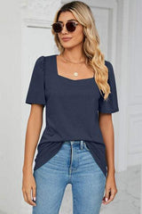 Square Neck Short Sleeve T-Shirt - Trendsi - Flyclothing LLC