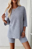 Ribbed Round Neck Top and Shorts Set - Trendsi - Flyclothing LLC