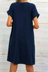 Scoop Neck Short Sleeve Pocket Dress - Trendsi - Flyclothing LLC