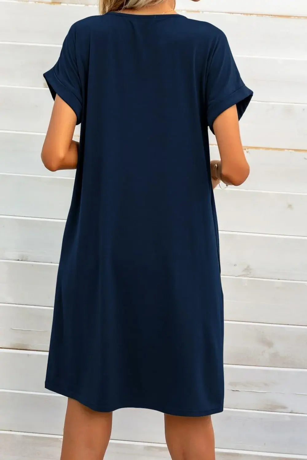 Scoop Neck Short Sleeve Pocket Dress - Trendsi - Flyclothing LLC