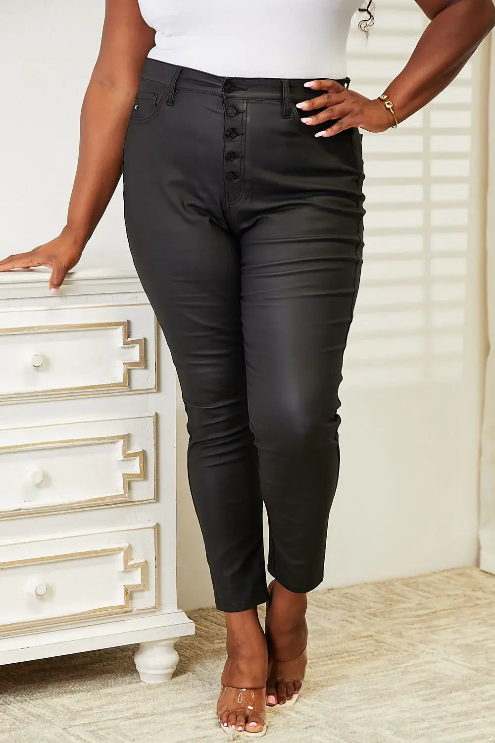 Kancan Full Size High Rise Black Coated Ankle Skinny Jeans - Trendsi - Flyclothing LLC