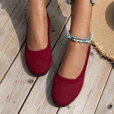 Round Toe Knit Ballet Flats - Trendsi - Flyclothing LLC