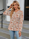 Printed Round Neck Flounce Sleeve Blouse - Trendsi