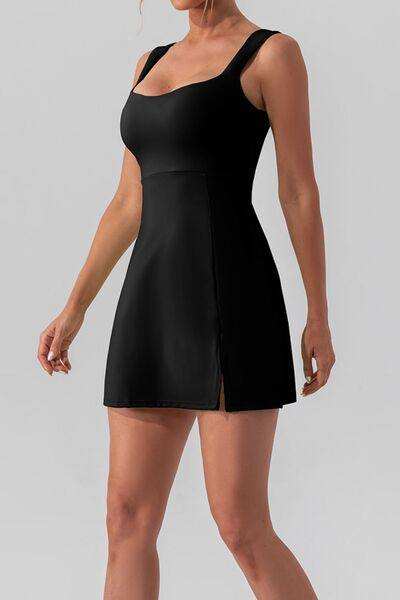 Square Neck Sleeveless Slit Mini Active Dress - Trendsi - Flyclothing LLC