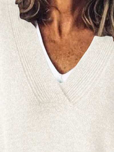 V-Neck Dropped Shoulder Sweater - Trendsi - Flyclothing LLC