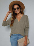 Dropped Shoulder High-Low Waffle-Knit Top - Trendsi - Flyclothing LLC