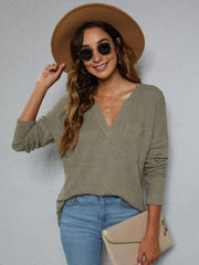 Dropped Shoulder High-Low Waffle-Knit Top - Trendsi