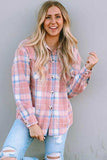 Plaid Pocketed Collared Neck Button Up Jacket - Trendsi - Flyclothing LLC