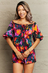 Printed Tied Flounce Sleeve Romper - Trendsi - Flyclothing LLC