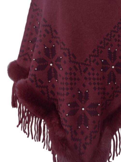 Fringe Geometric Cape Sleeve Poncho - Trendsi - Flyclothing LLC