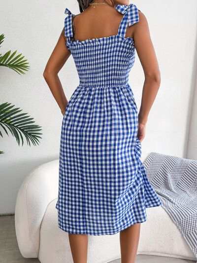 Frill Plaid Square Neck Midi Dress - Trendsi - Flyclothing LLC