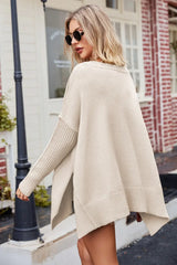 V-Neck Dropped Shoulder Ribbed Long Sleeve Sweater - Trendsi - Flyclothing LLC