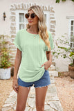 Full Size Round Neck Eyelet Short Sleeve Top - Trendsi - Flyclothing LLC