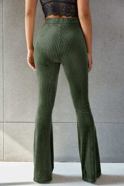 Ribbed High Waist Flare Pants - Trendsi - Flyclothing LLC