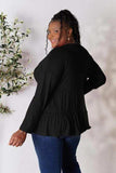 Double Take Half Button Long Sleeve Ruffle Hem Blouse - Trendsi - Flyclothing LLC