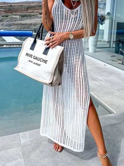 Openwork Slit Cutout Wide Strap Dress - Trendsi - Flyclothing LLC