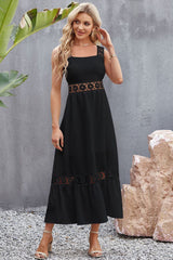 Flower Crochet Wide Strap Midi Dress - Trendsi