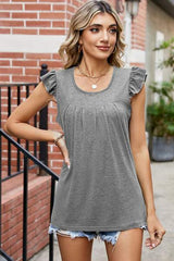 Ruffled Ruched Round Neck Tank - Trendsi - Flyclothing LLC