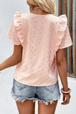 Printed Ruffle Trim Pleated Detail Blouse - Trendsi - Flyclothing LLC