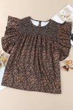 Plus Size Printed Smocked Butterfly Sleeve Blouse - Trendsi - Flyclothing LLC