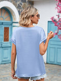 V-Neck Cuffed Blouse - Flyclothing LLC