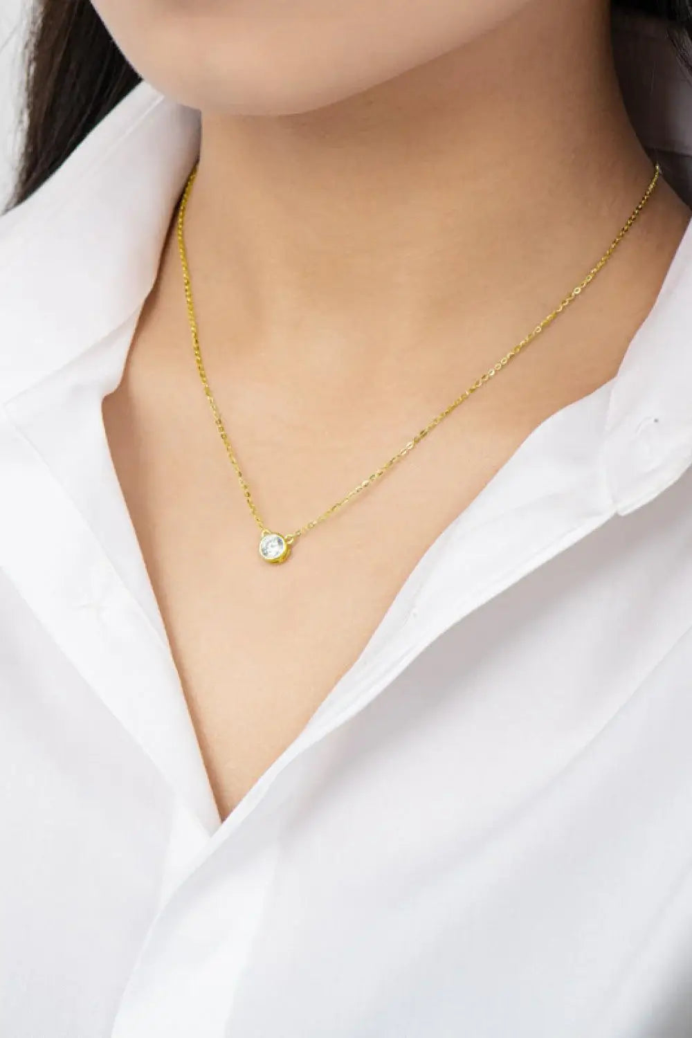 925 Sterling Silver 1 Carat Moissanite Round Pendant Necklace - Trendsi - Flyclothing LLC