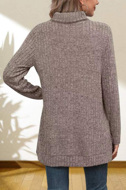 Turtleneck High Low Top - Trendsi - Flyclothing LLC