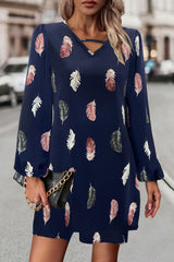 Feather Print V-Neck Dress - Trendsi - Flyclothing LLC