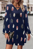 Feather Print V-Neck Dress - Trendsi - Flyclothing LLC