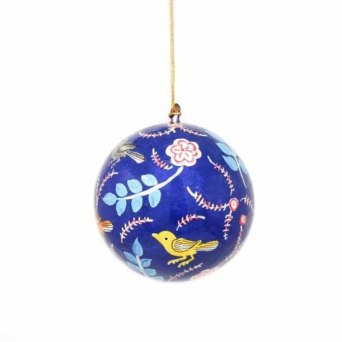 Handpainted Ornament Birds and Flowers, Blue - Pack of 3 - Asha Handicrafts