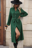 Texture Tied Collared Neck Button Front Dress - Trendsi