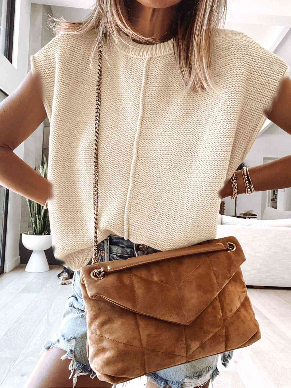Cap Sleeve Sweater Vest - Trendsi - Flyclothing LLC