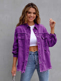 Distressed Drop Shoulder Denim Jacket - Trendsi - Flyclothing LLC