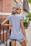 Eyelet Flutter Sleeve Scalloped V-Neck Top - Trendsi - Flyclothing LLC