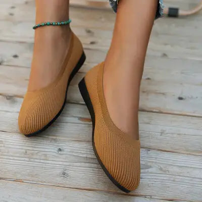 Round Toe Knit Ballet Flats - Trendsi - Flyclothing LLC