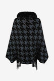 Houndstooth Fringe Hem Poncho - Trendsi - Flyclothing LLC