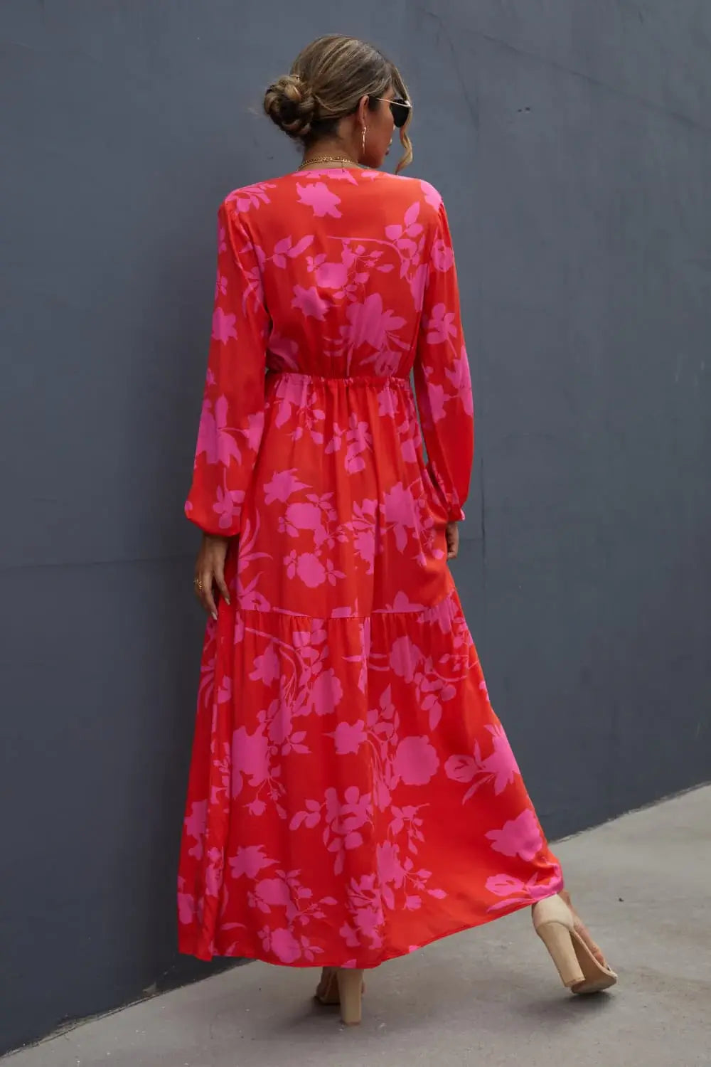 Floral Drawstring Waist Long Sleeve Dress - Trendsi - Flyclothing LLC