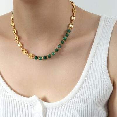 Beaded Titanium Steel Necklace - Trendsi - Flyclothing LLC